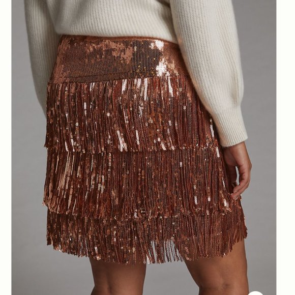 ⭐️ Maeve Fringed Sequined Boho Peasant Hipster Hippie Art Deco Farm Tassel Skirt - Picture 6 of 7